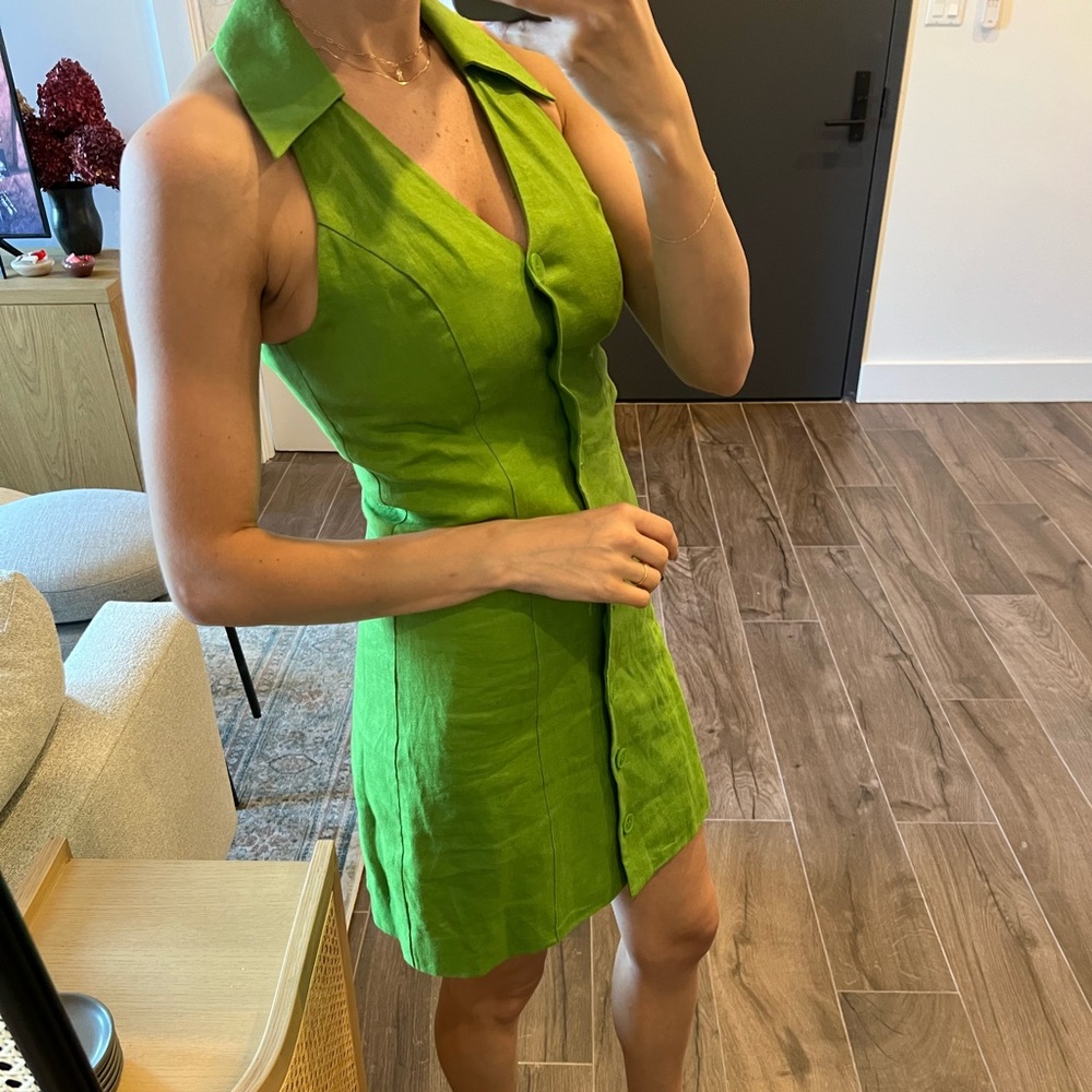 & Other Stories Kelly Green Button Down Mini Dress
